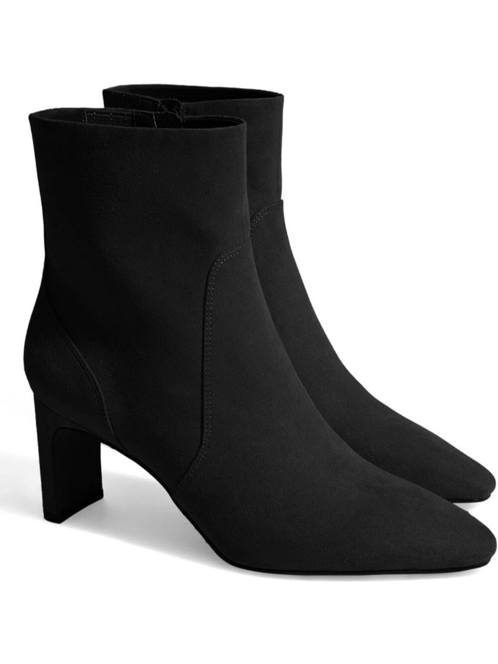 Women's Black Square Round Toe Chunky Heel Ankle Boots with Side Zipper Boots